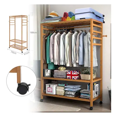 Wooden Clothes Rack Scarf Cap Hanging Garment Coat Rack Rolling Stand