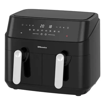 EMtronics Double Basket Air Fryer Litre with Minute Timer - Black