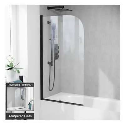 Nes Home Bentley 800mm Bath Screen Matt Black Profile Clear Glass Reversible