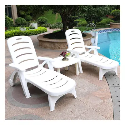 Plastic Garden Sun Lounger Outdoor Folding Day Bed Chair Beach Pool Recliner