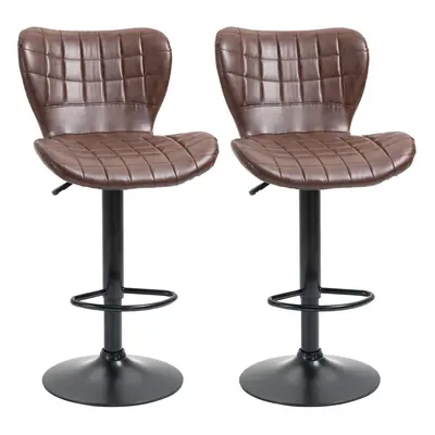 HOMCOM Bar Stools Set of Adjustable Height Swivel Bar Chairs, Brown