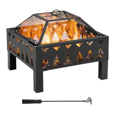 Outsunny Outdoor Fire Pit with Screen and Poker, Backyard Wood Burner, Black