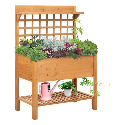 Outsunny Wooden Planter Raised Elevated Garden Bed w/ Shelves, 105x40x135cm