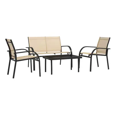 Outsunny 4pcs Patio Furniture Set Garden Sofa Glass Top Coffee Table Beige