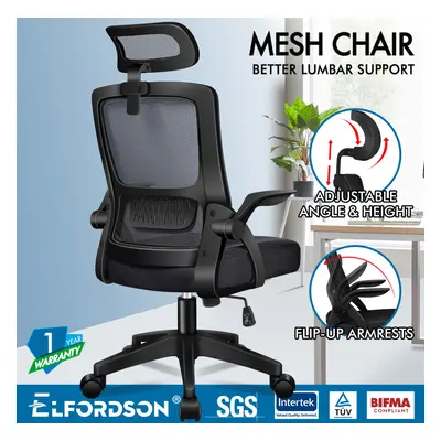 ELFORDSON Mesh Office Chair Executive Fabric Seat Tilt All Black