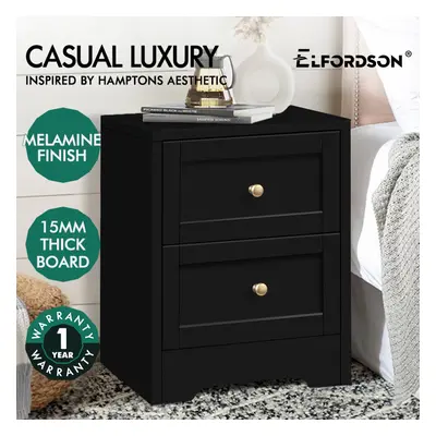 ELFORDSON Bedside Table Hamptons Nightstand Storage Side End Cabinet Black