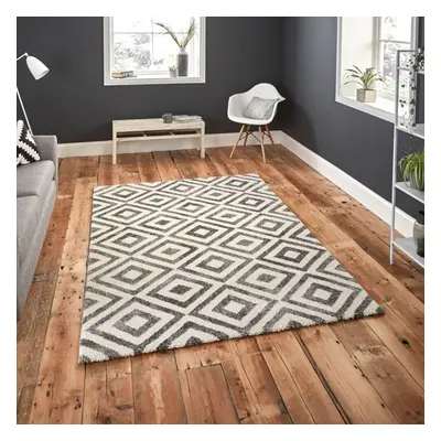 (120x170cm) Elegant Geometric Pattern Rugs in Grey and White Thick Soft Mats