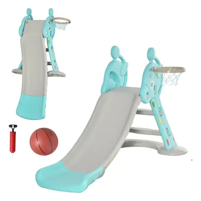 HOMCOM in Kids Slide with Basketball Hoop months -4 Years Old Deer Blue