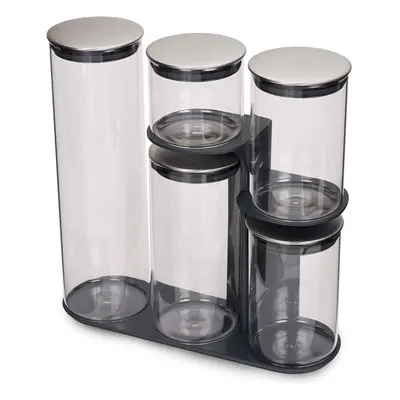 Joseph Joseph Podium 5-Piece Glass Storage Jar Set with Stand, Grey