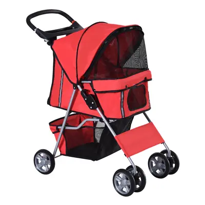 PawHut Pet Stroller Carrier Foldable Deluxe Jogger Walk Travel Dog Cat Red