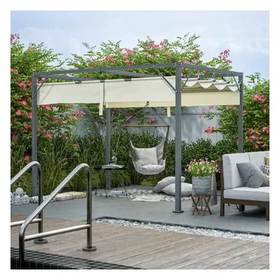 (Beige) BIRCHTREE Steel Frame Pergola Garden Shade Retractable PE Canopy Outdoor 3x2M