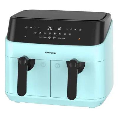 EMtronics Double Basket Air Fryer Litre with Minute Timer - Aqua