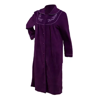 (Plum, - UK 24/26) Slenderella Womens Button Up Boucle Fleece Embroidered Dressing Gown