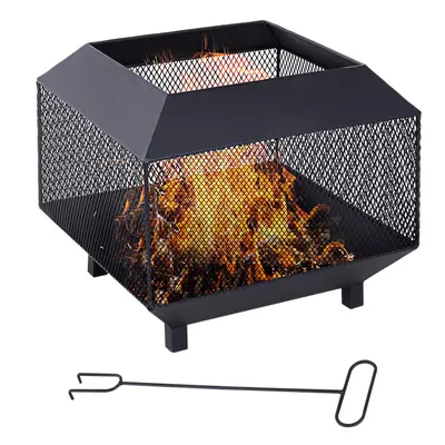 Outsunny Metal Firepit Patio Heater Brazier Garden Square Stove Log Wood Burner