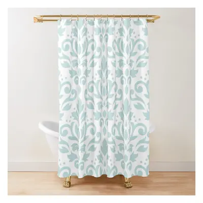 Shower Curtains Scroll Damask Lg Pattern Duck Egg Blue on Wt for Bathroom Decor 72x72 inches