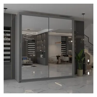 (Grey, 180cm) MN FURNITURE Ice Mirror Sliding Door Wardrobe