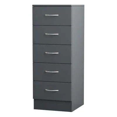 (5 Drawer Tall Narrow-With Metal Handles, Grey) NRG Chest of Drawers With Metal Handles Bedroom 