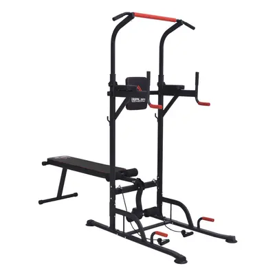 HOMCOM Multifunction Home Workout Station Tower Steel Frame w/ Bench Bars Ropes