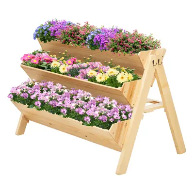 Outsunny Tier Wooden Garden Raised Bed Plant Bed with Clapboard and Hooks