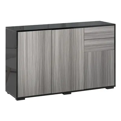 HOMCOM High Gloss Frame Side Cabinet with Door and Drawer, Grey Black