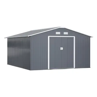 Outsunny x 11ft Garden Shed Storage with Foundation Kit and Vents, Grey