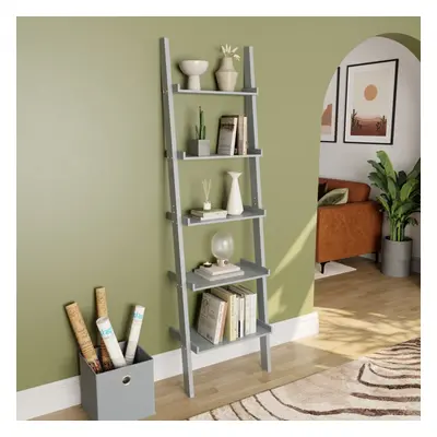 (Grey) York Tier Ladder Bookcase Leaning Shelving Unit