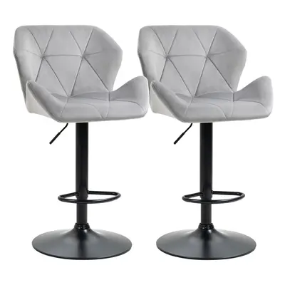 HOMCOM Set Of Luxurious Velvet-Touch Bar Stools Metal Frame Footrest Grey