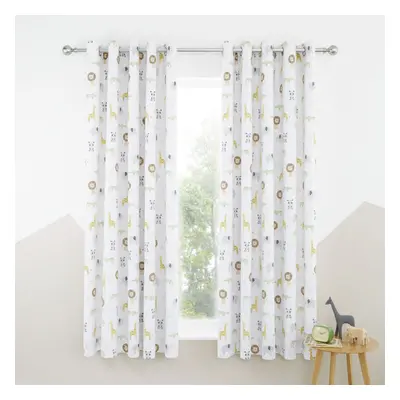 Catherine Lansfield Roarsome Animals Print Lined Blackout Eyelet Curtains, Natural, x Inch