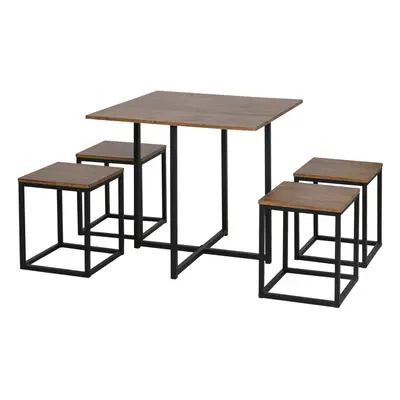 HOMCOM PCS Industrial Boxy Table & Stool Set Metal Frame Cool Dining Seating