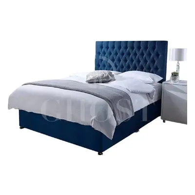 (4ft Small Double (120 x cm), Blue) ORTHOPAEDIC DIVAN BED SET WITH MATTRESS &HEADBOARD