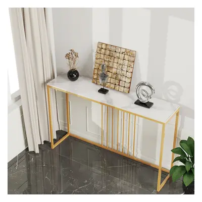 (White Top Golden Legs 120cm) Slim Narrow Hallway Marble Console Bar Table