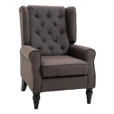 HOMCOM Accent Armchair Home Furniture Retro Tufted Club Wood Fabric Brown