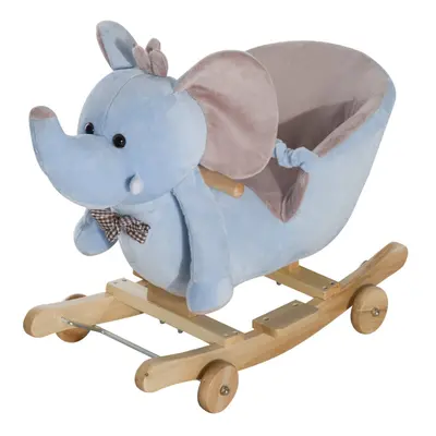 (Blue) Homcom Ride on Rocking Toy in Plush Elephant