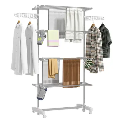 HOMCOM 4-Tier Large Clothes Airer Stainless Steel Clothes Drying Rack White