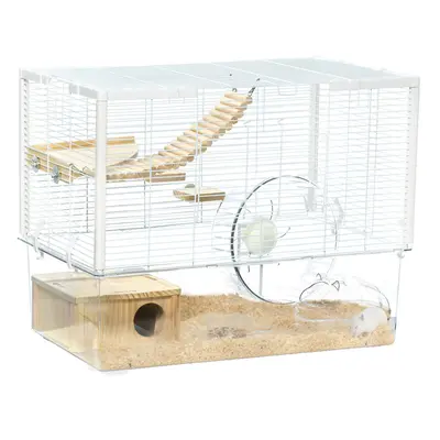 PawHut Hamster Cage, Gerbil Cage w/ Deep Bottom, Wooden Ramp, Exercise Wheel