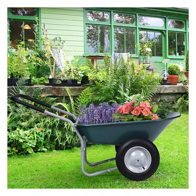 2-Wheeled Wheelbarrow Heavy Duty Garden Dolly Utility Cart W/33cm Pneumatic Tire