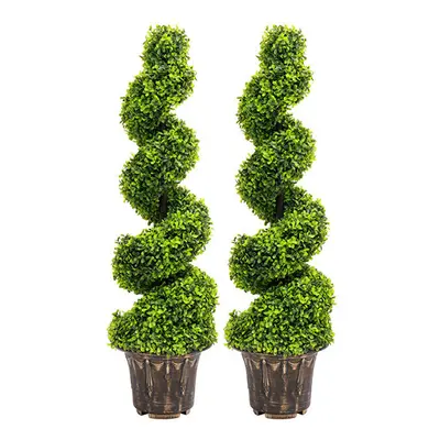 2pcs Artificial Potted Rotating Topiary Trees Garden Yard Ornament with Pot