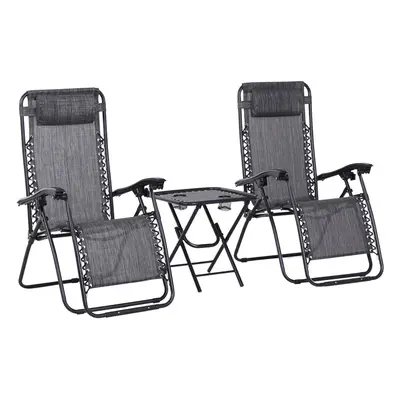 Outsunny 3PC Zero Gravity Chairs Sun Lounger Table Set W/ Cup Holders Light Grey