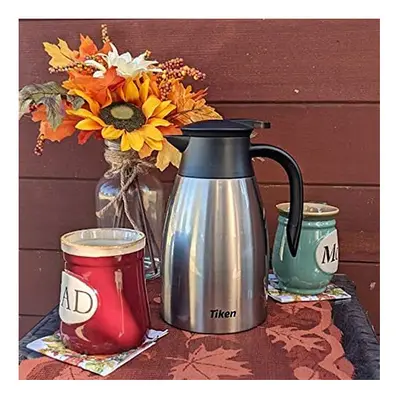 (1.5L, Silver) Tiken Thermal Coffee Carafe Jug, Stainless Steel Insulated Vacuum Coffee Flask fo