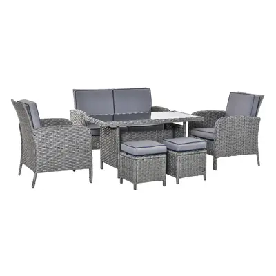 Outsunny PCS All Weather PE Rattan Dining Table Sofa Furniture Set w/ Cushions