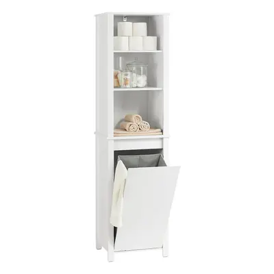 SoBuy BZR102-W, Bathroom Tall Cabinet Cupboard with Laundry Basket