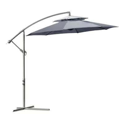 Outsunny 2.7m Cantilever Banana Parasol Outdoor Sun Shade w/ Crank, Dark Grey