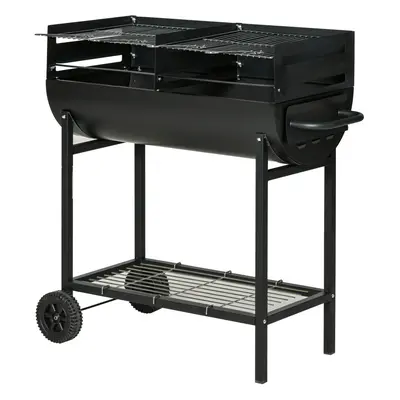 Outsunny Trolley Portable Outdoor Charcoal BBQ Grill Cart Rolling Wheels Black