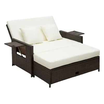 Outsunny Garden Rattan Furniture Set Seater Patio Sun Lounger Daybed Sun Bed