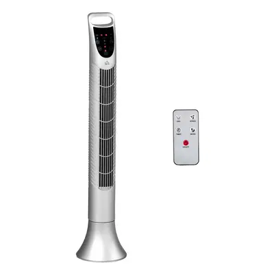 HOMCOM LED Inch Tower Fan Oscillation Speed Remote Controller, Silver