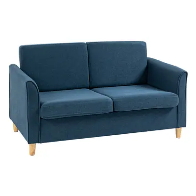 HOMCOM Double Seat Sofa Linen Upholstery Loveseat Couch w/ Armrests, Blue