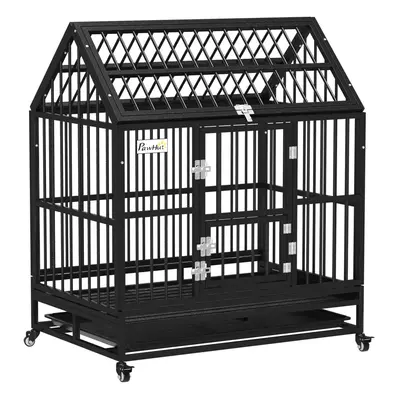 PawHut 43" Heavy Duty Dog Crate on Wheels w/ Removable Tray, Openable Top