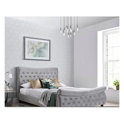 (Double) Oakley Grey Velvet Chesterfield Sleigh Bed