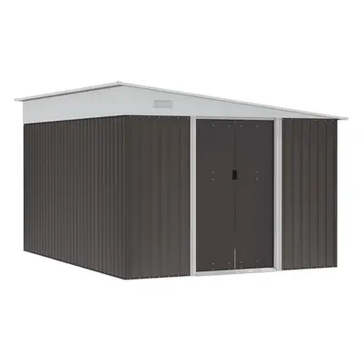 Outsunny 11.3x9.2ft Steel Garden Storage Shed w/ Sliding Doors & Vents, Grey