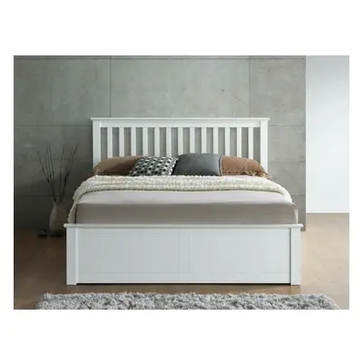 (4FT6 Double) Melbourne White Wooden Ottoman Storage Bed